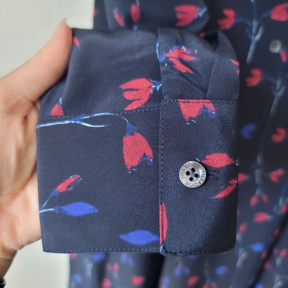 NWT Thakoon Silk Long Sleeve Floral Shirt Dress, Size 4, Color Navy Print - Picture 8 of 13